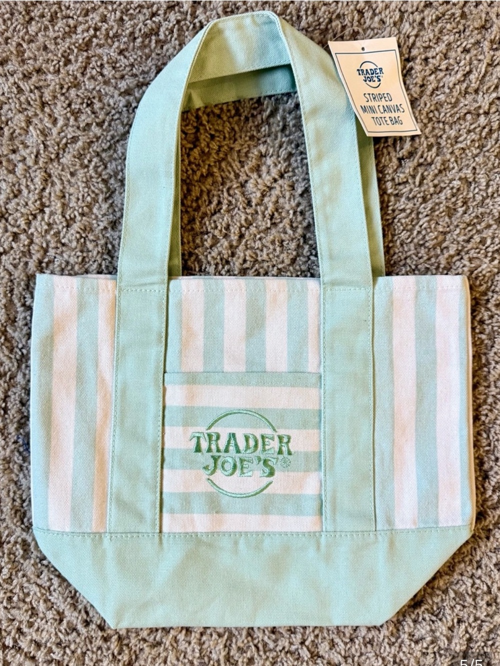 NEW Trader Joe's Mint Stripe Mini Tote Bag